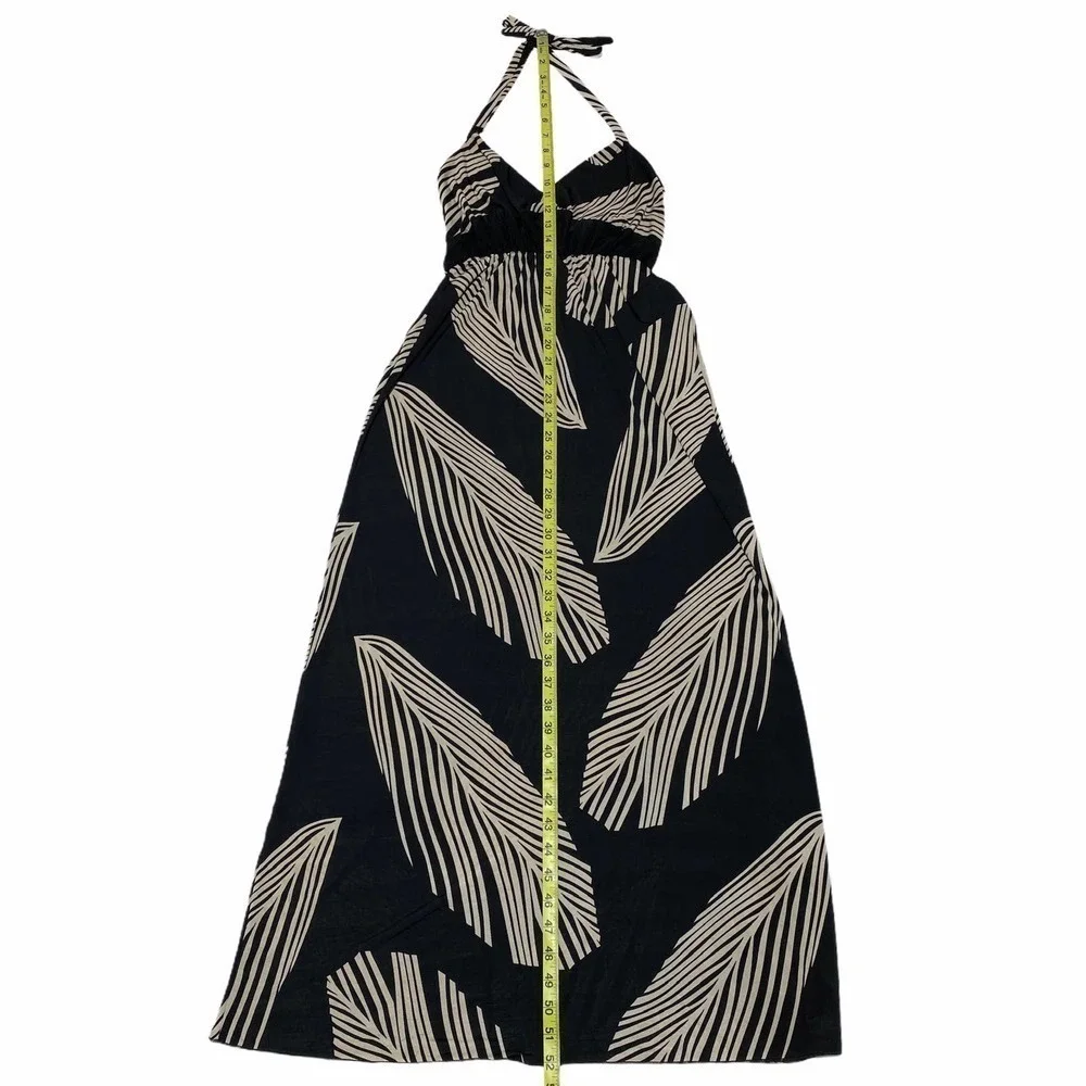 SHEN Jie Black Feather Printed Halter Maxi Dress